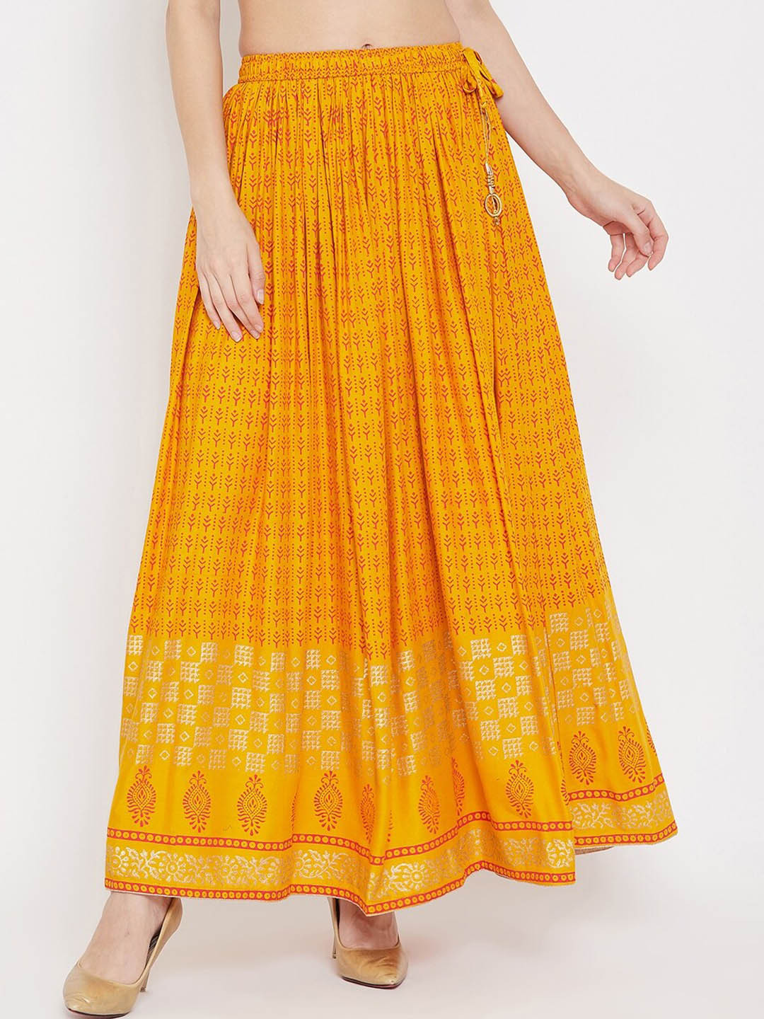 Clora Creation Printed Flared Maxi Drawstring No Slit Skirt