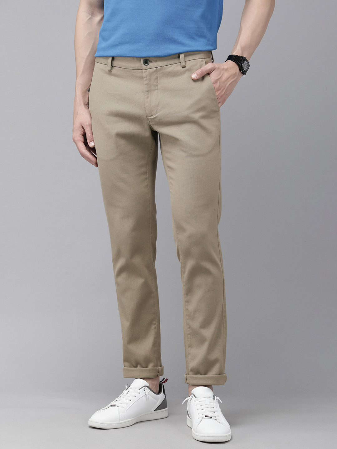 Arrow Sport Men Self Design Textured Original Slim Fit Low-Rise Chinos Trousers