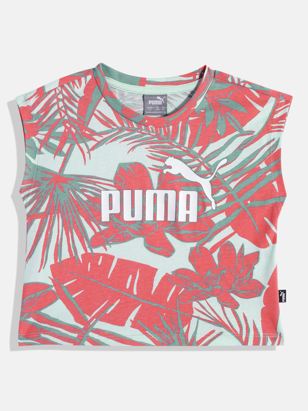 Puma Girls Floral Printed Extended Sleeves Relaxed Fit Essential AOP Pure Cotton T-shirt