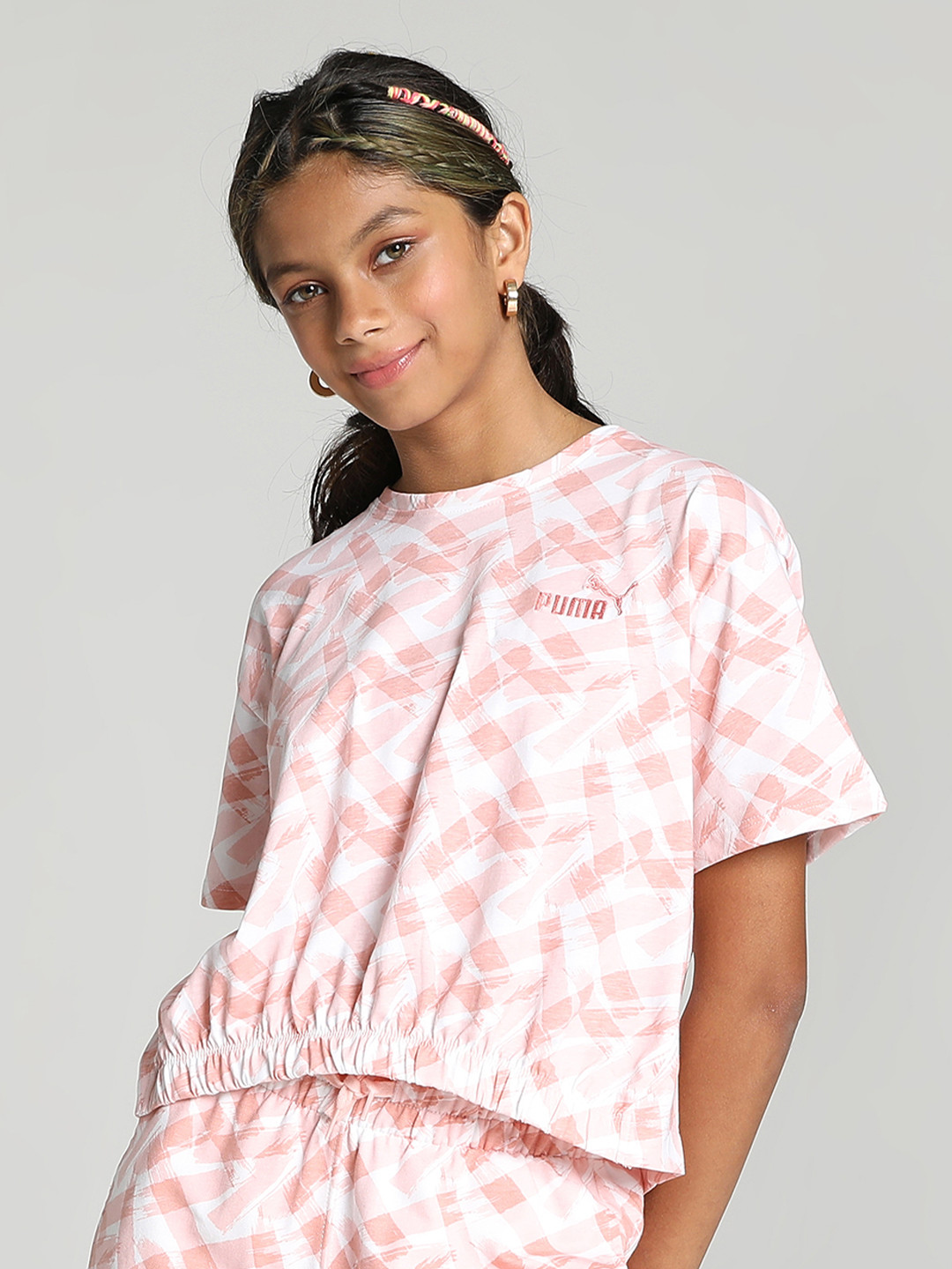 Puma Girls Printed Pure Cotton Relaxed Fit Blouson Crop Top