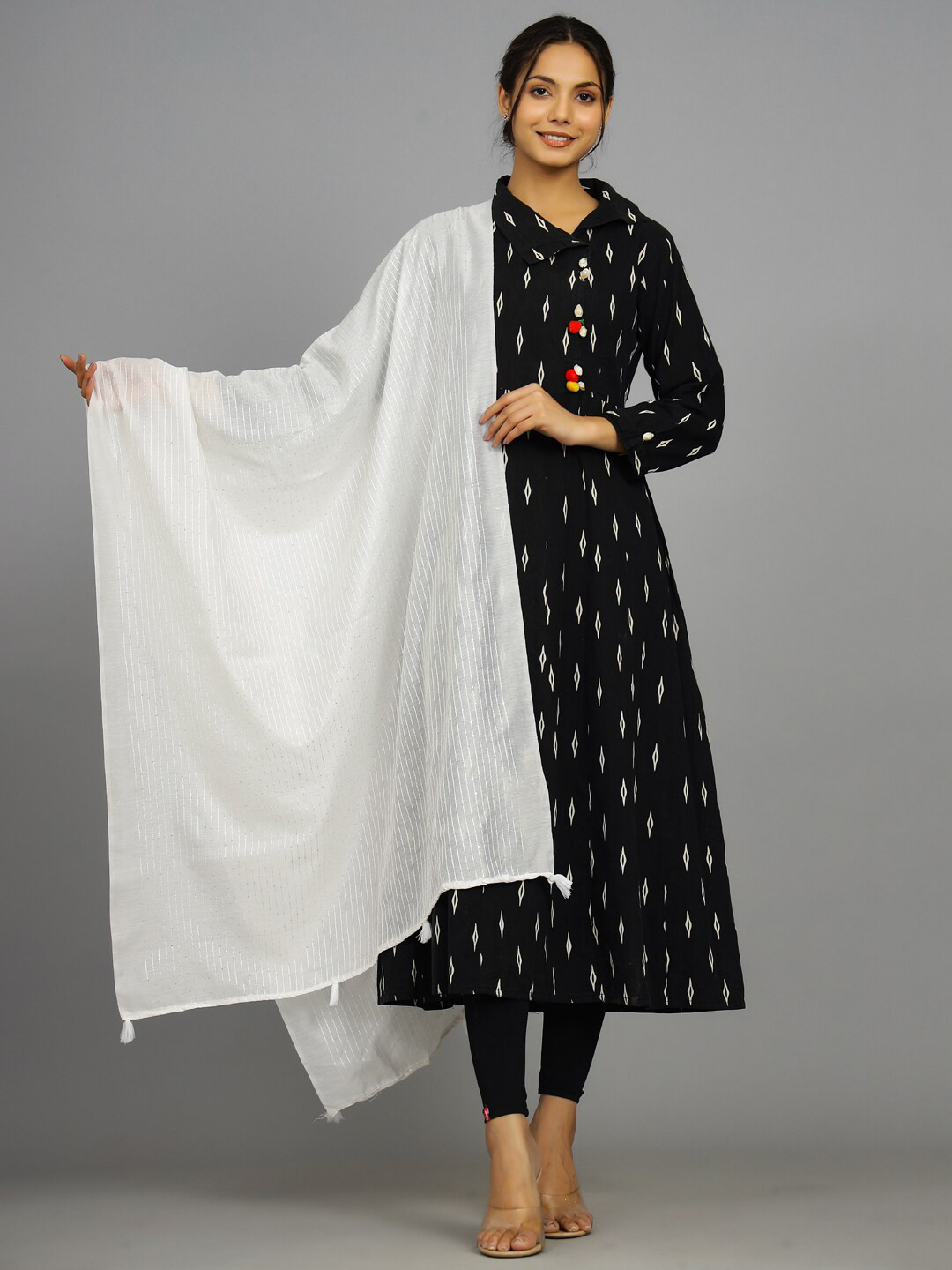 HANDICRAFT PALACE Striped Embroidered Dupatta with Sequinned