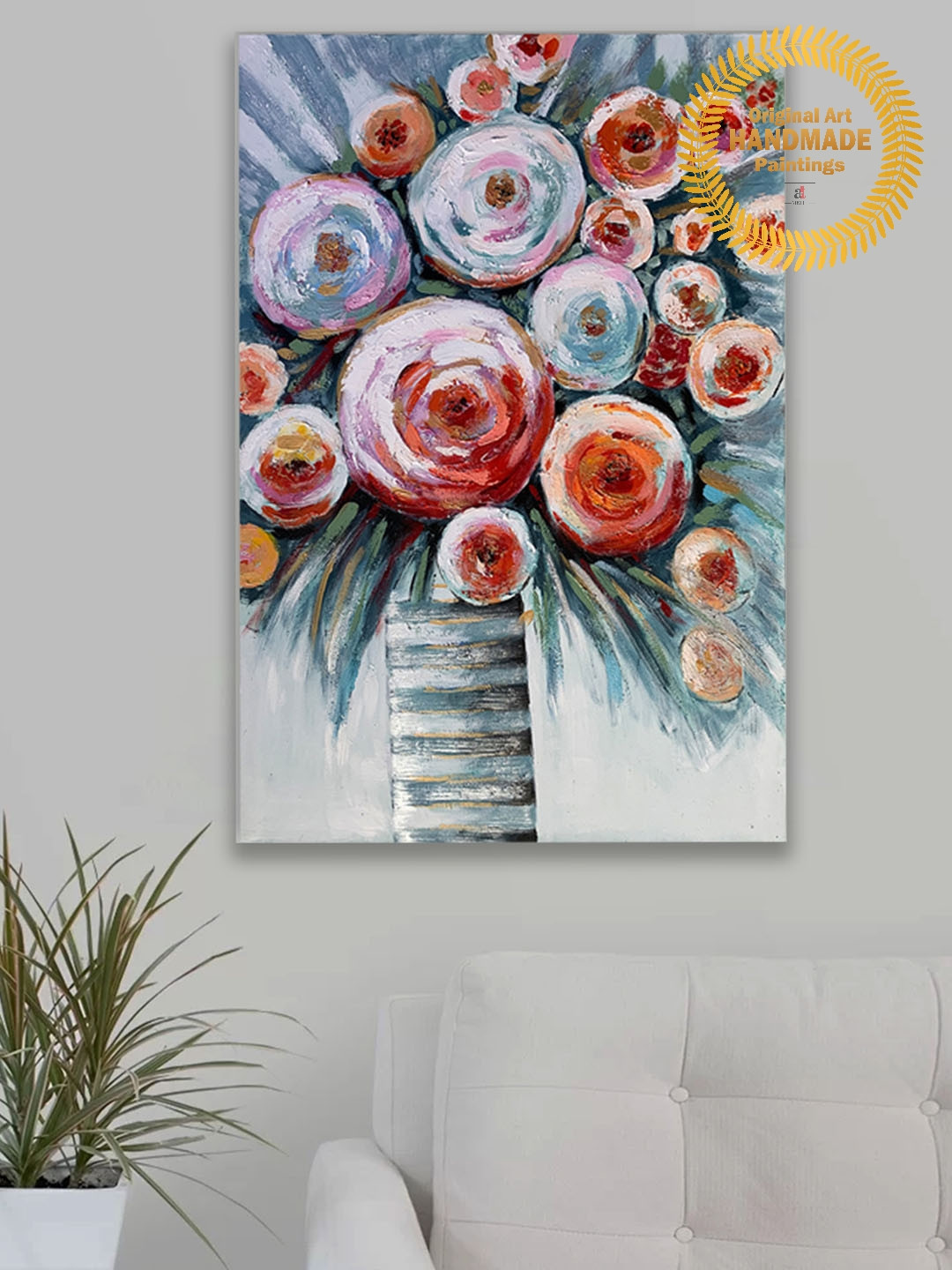 Art Street Red & Blue Rose Textured Original Oil Painting