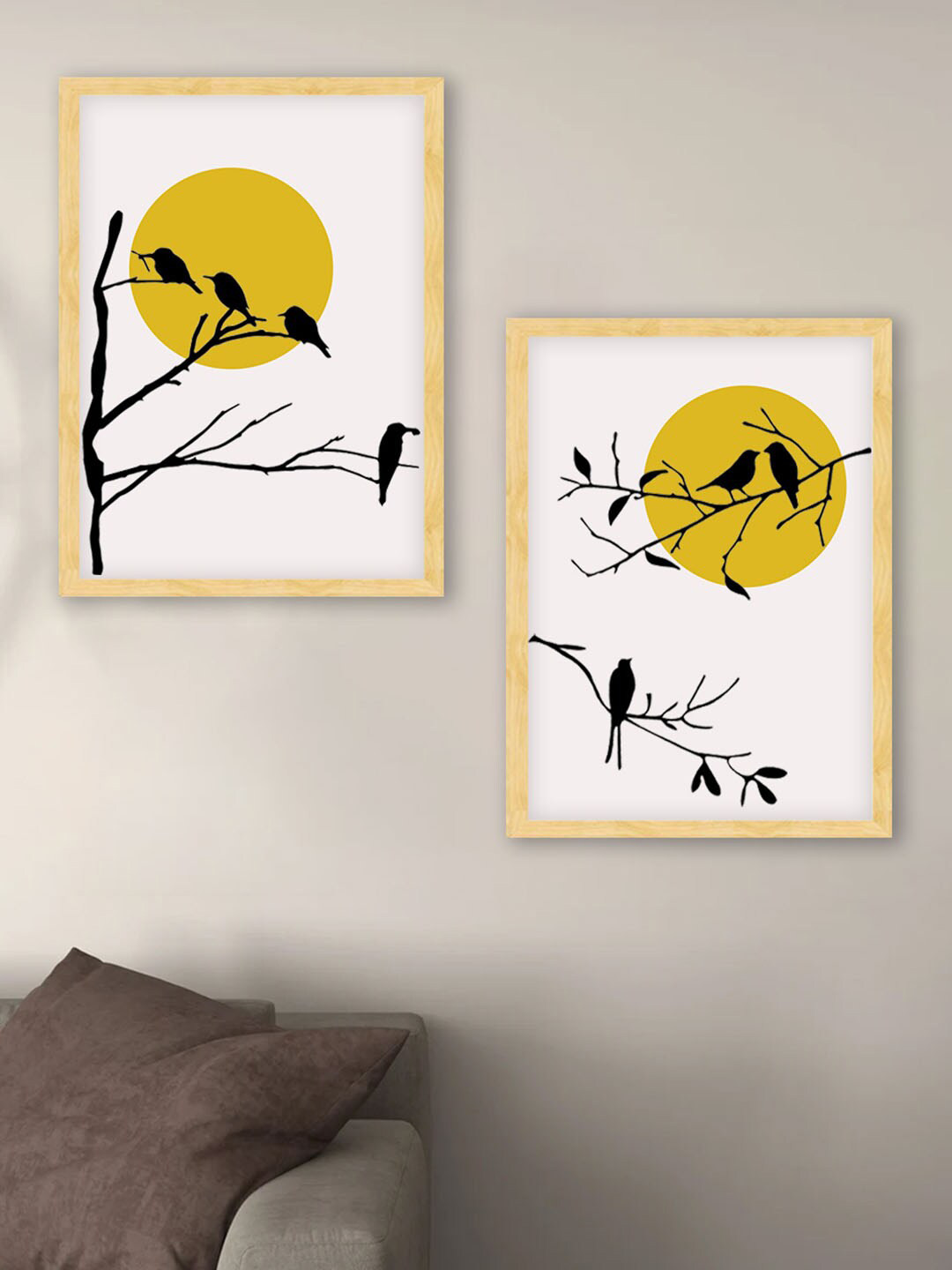 Art Street Yellow & White 2 Pieces Boho MDF Embossed 3D Framed Wall Art