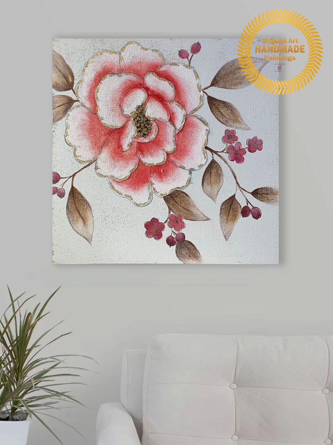 Art Street Pink & White Rose Embossed Textured Oil Painting