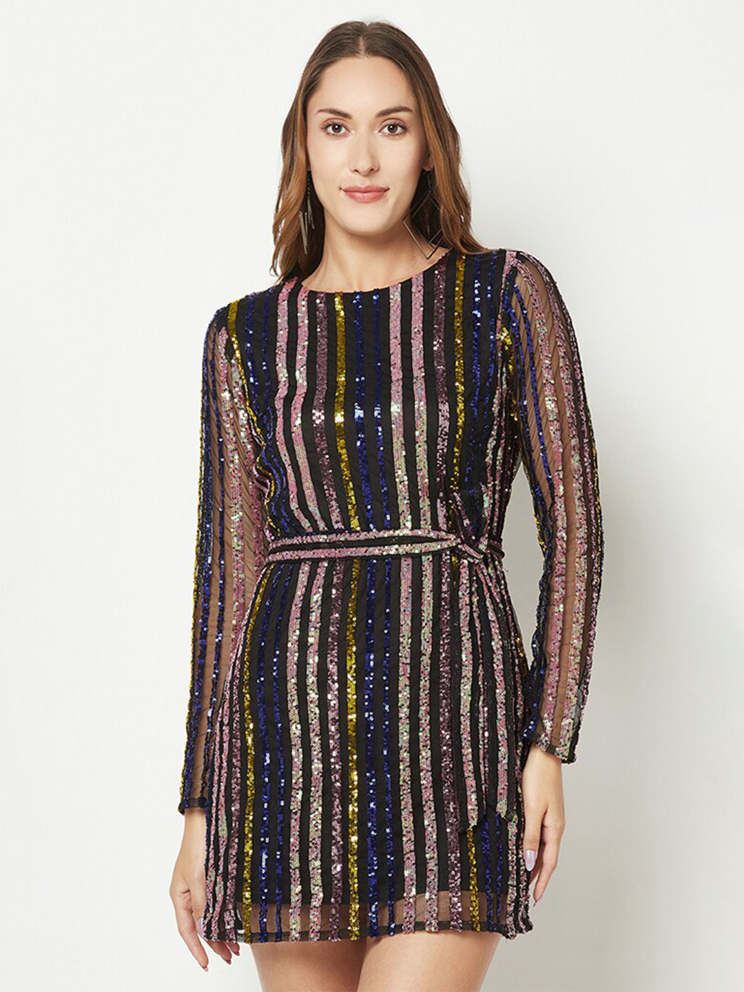 HOUSE OF S Striped Net Mini Dress