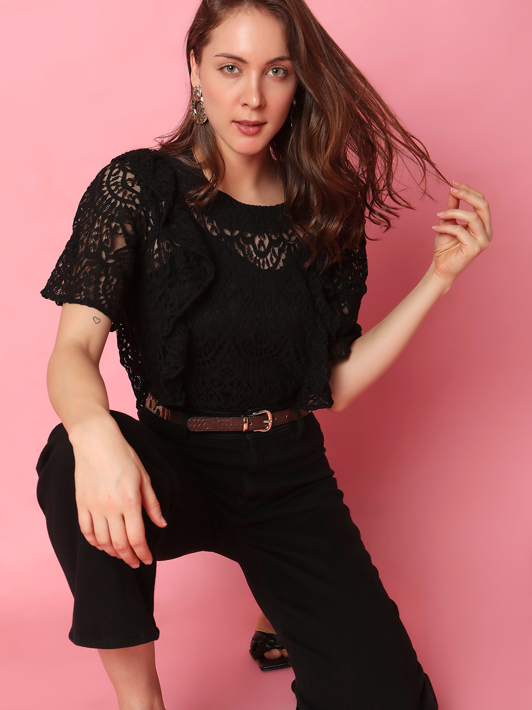 Vero Moda Self Design Ruffles Detail Top