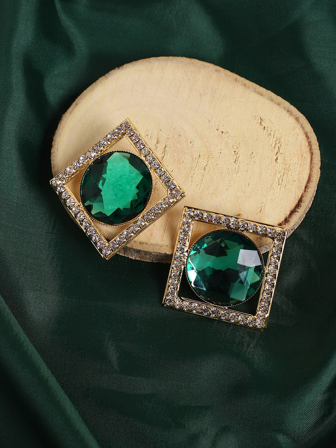 SOHI Gold Plated Square Stone Studded Studs Earrings