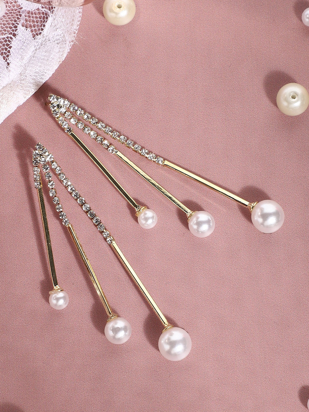 SOHI Gold-Plated Stone-Studded & Beaded Contemporary Drop Earrings