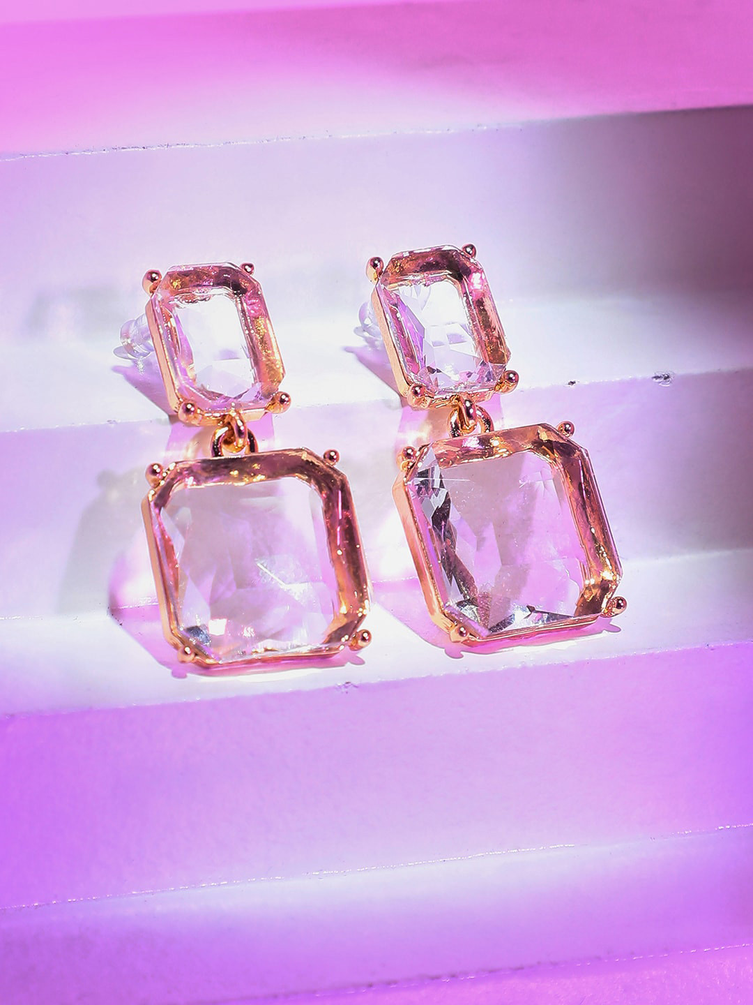 SOHI Gold-Plated Contemporary Drop Earrings