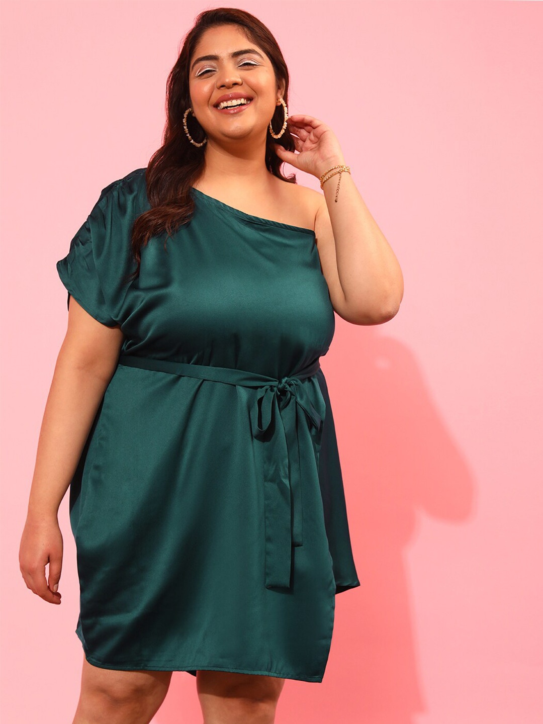 CURVY STREET One Shoulder Satin Dress