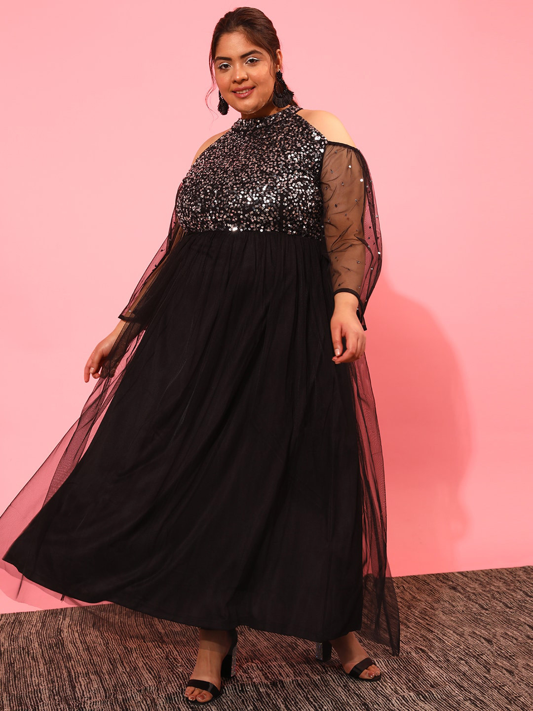 CURVY STREET Embellished Net Maxi Dress
