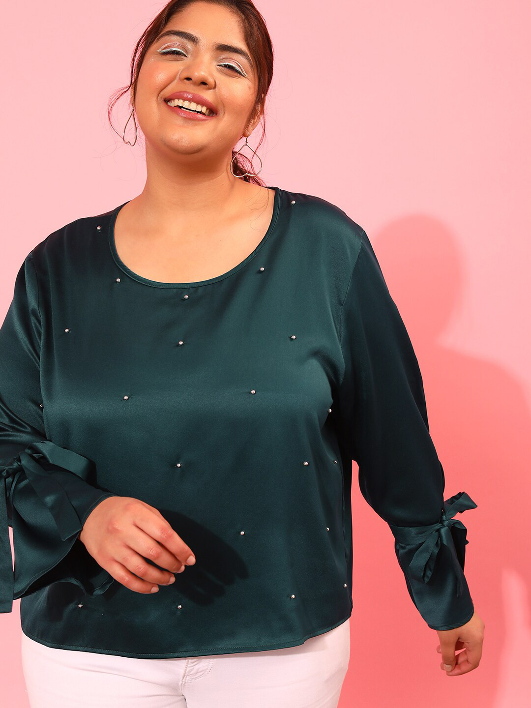 CURVY STREET Plus Size Embellished Round Neck Top