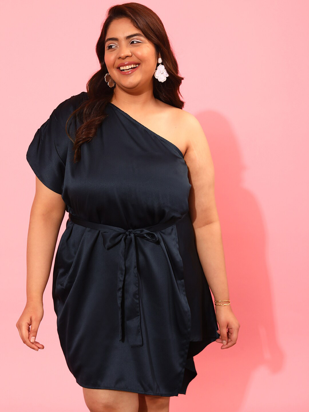 CURVY STREET One Shoulder Satin Dress