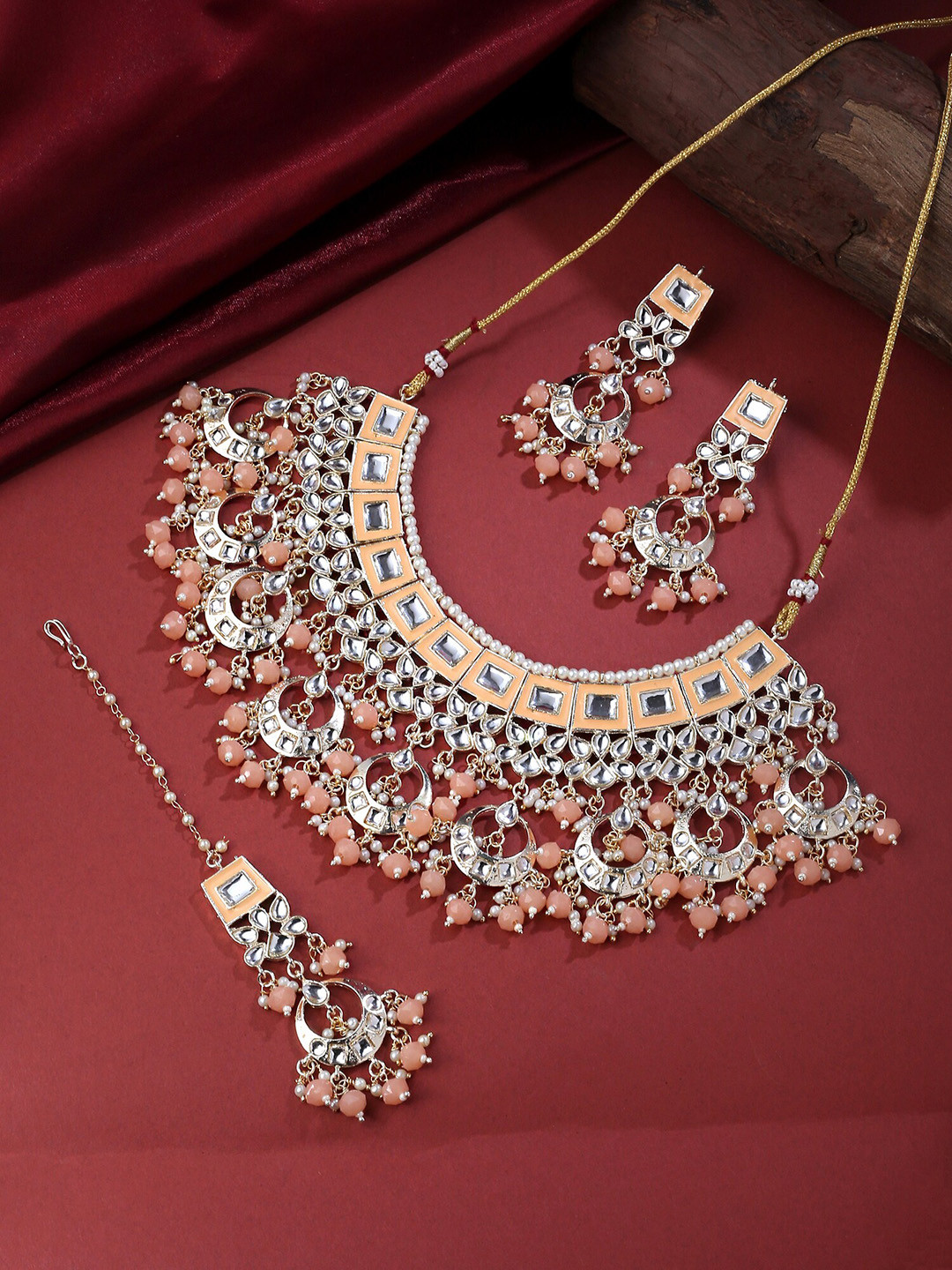 Yellow Chimes Gold-Plated Kundan Studded & Beaded Bridal Jewellery Set