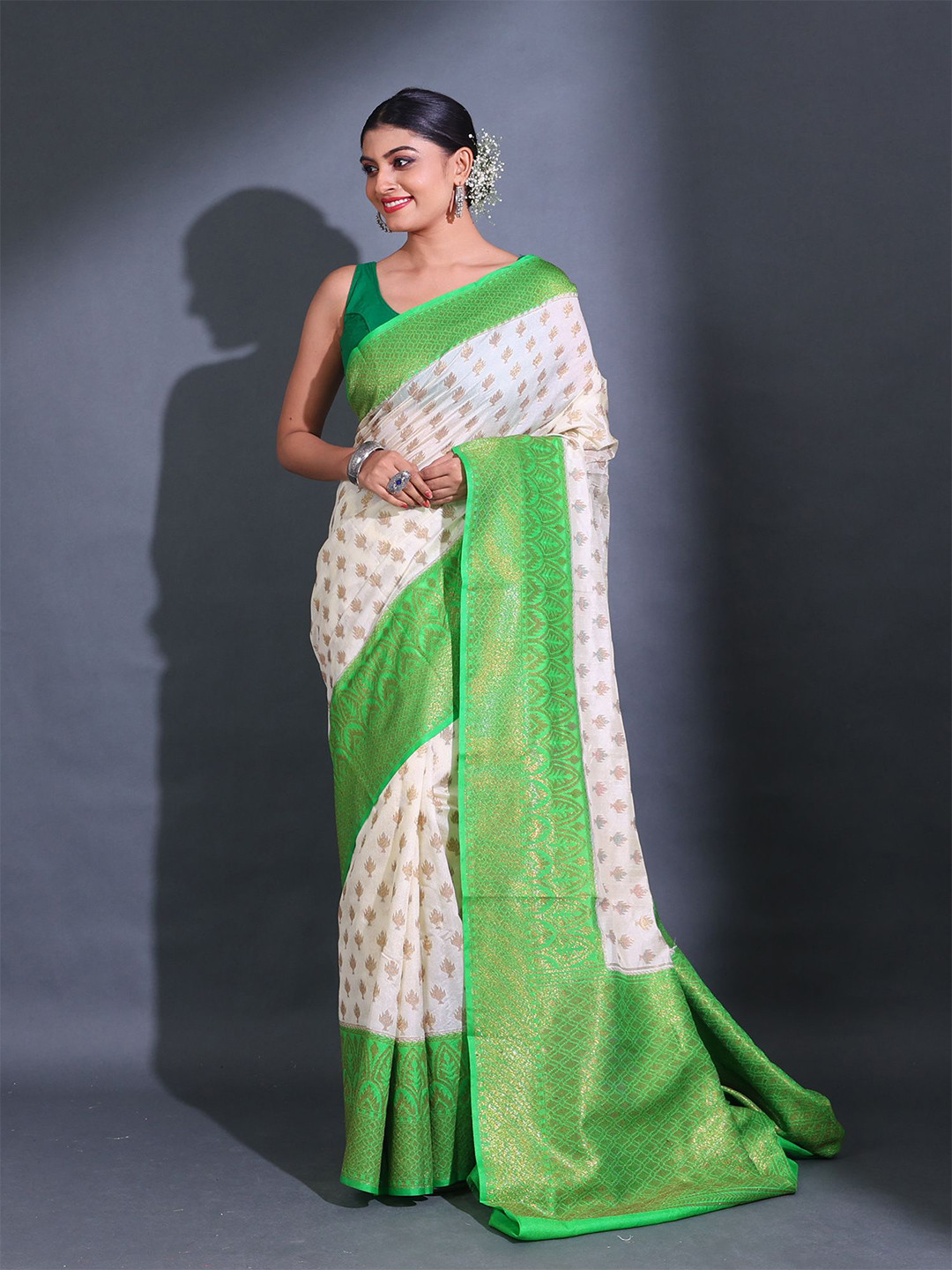 Charukriti Ethnic Motifs  Woven Design Zari Silk Blend Saree