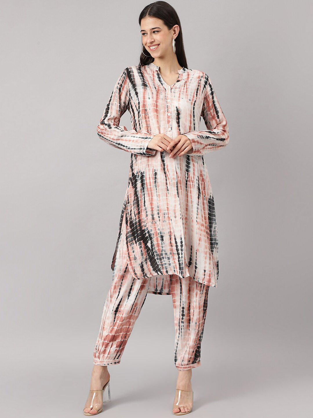 Divena Tie & Dyed Mandarin Collar Straight Kurta With Harem Pants