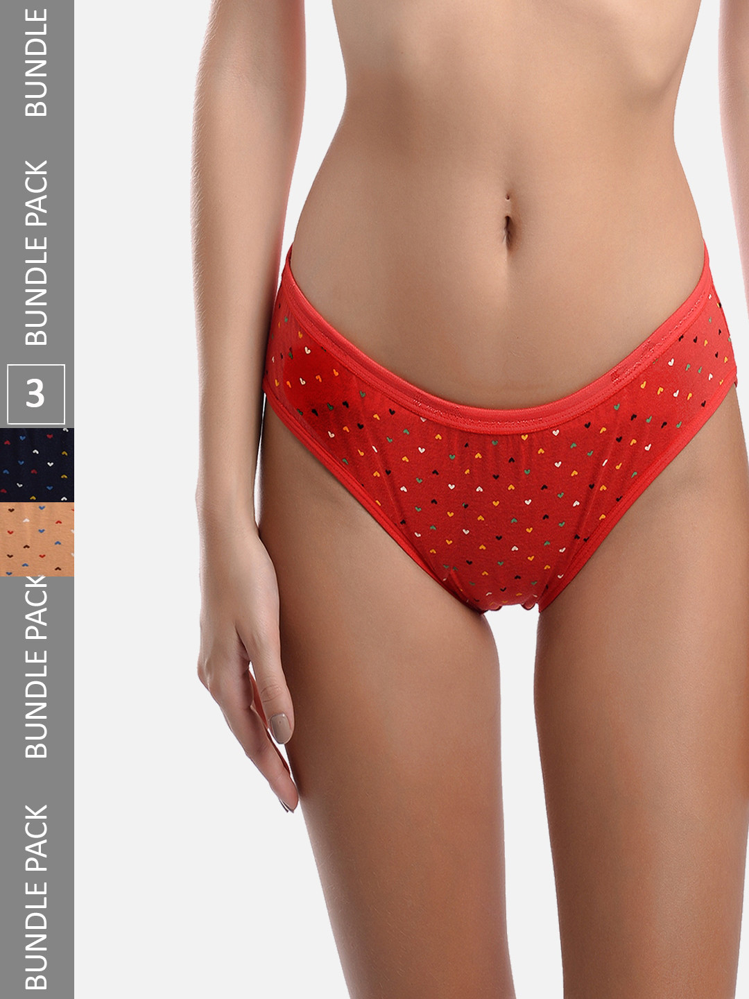 FIMS Pack Of 3 Printed Anti-Microbial Hipster Briefs OLA_Panty_RedBlueBeige