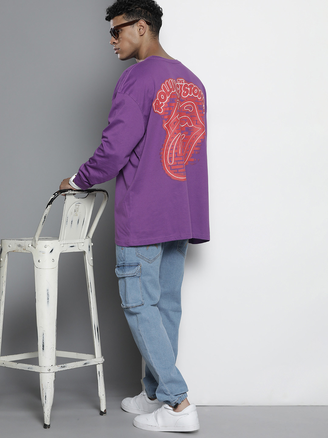 boohooMAN Pure Cotton Printed Back Drop-Shoulder Sleeves Oversized T-shirt