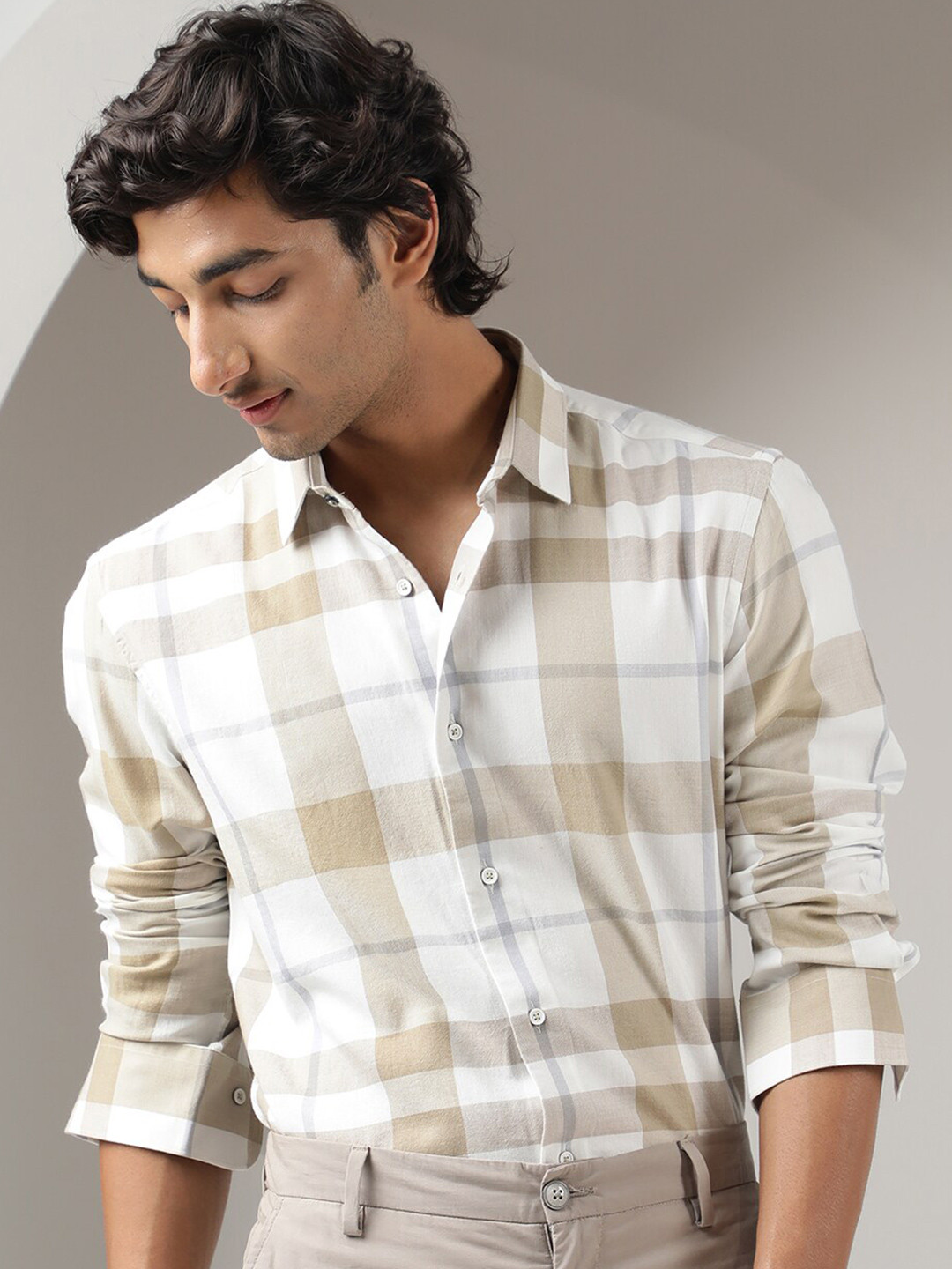 RARE RABBIT Men Cavours Check Slim Fit Cotton Shirt