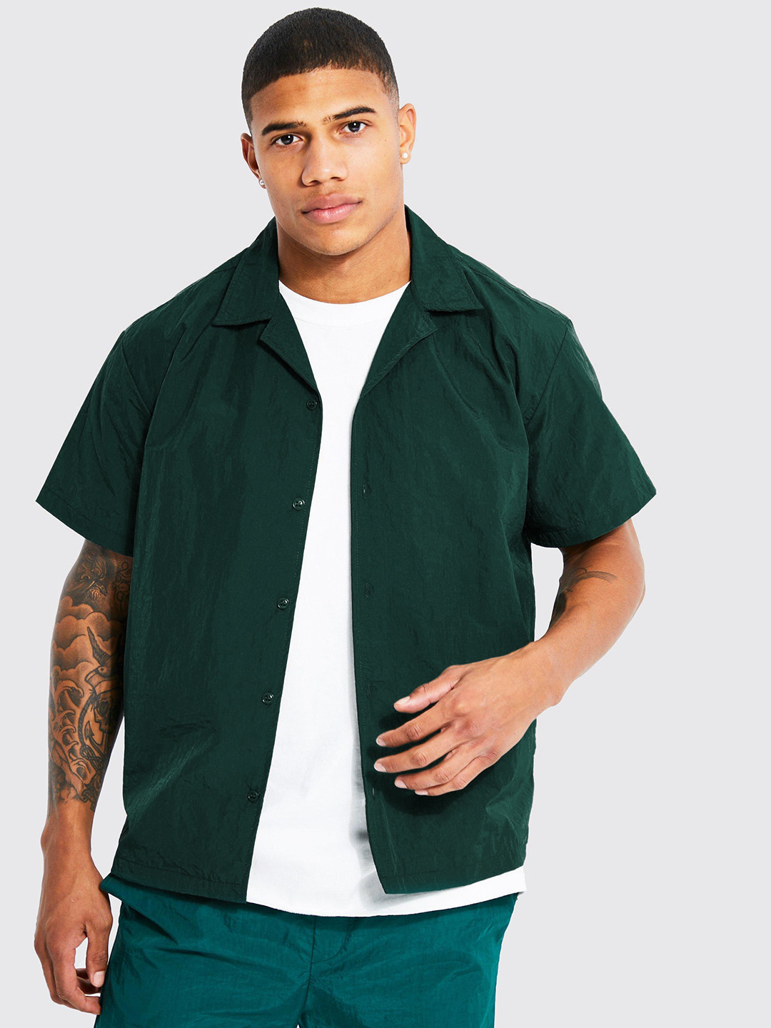 boohooMAN Crinkle Effect Boxy Casual Shirt