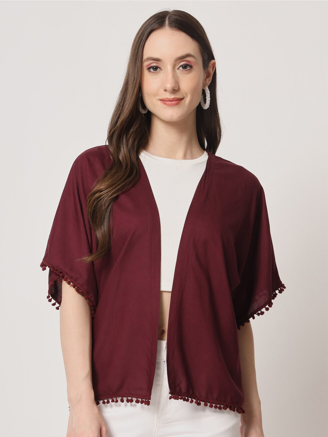 Trend Arrest Women Open Front Pom Pom Shrug