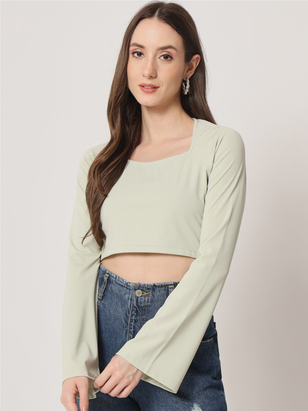 Trend Arrest Flared Sleeved Crop Crepe Top