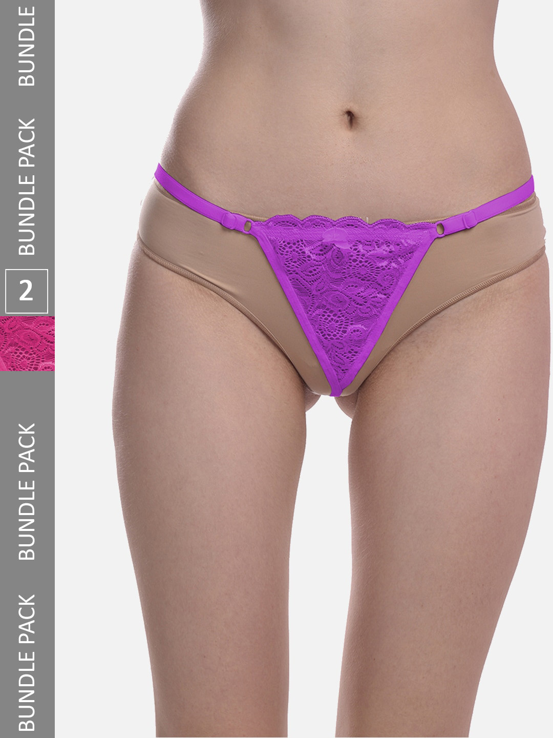 FIMS Women Pack Of 2 Anti Microbial Low Rise Thongs Briefs Net_Thong_Panty_PurpleRani_FS