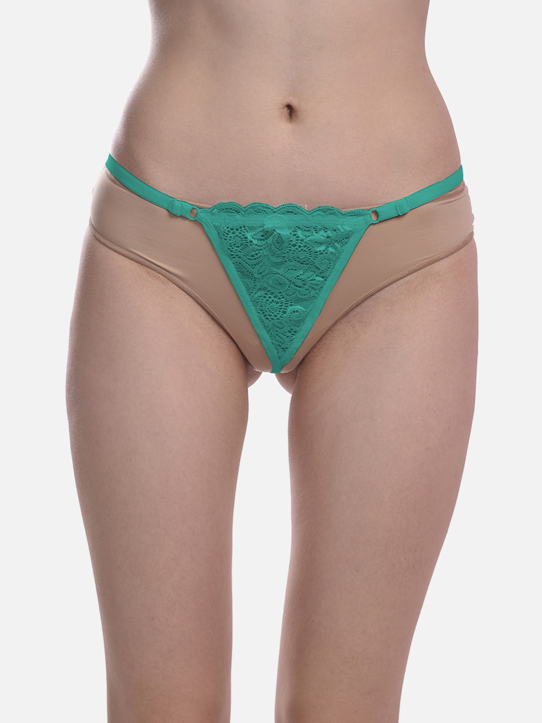 FIMS Women Self Design Net G-string Anti Microbial Thong Briefs- Net_Thong_Panty_Green_FS