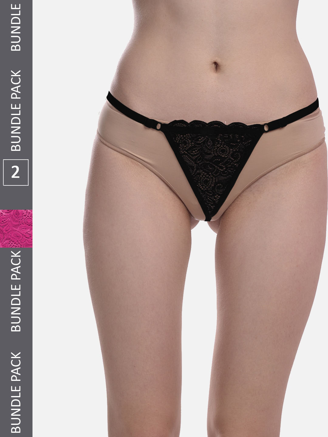 FIMS Women Pack Of 2 Anti Microbial Low Rise Thong Briefs Net_Thong_Panty_BlackRani_FS