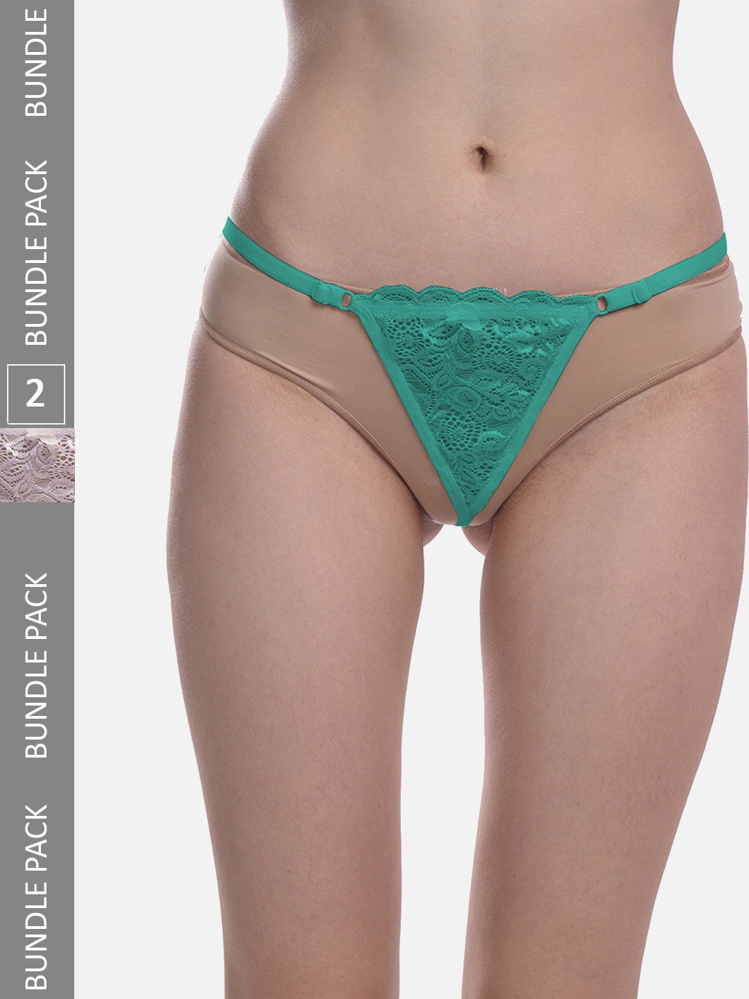FIMS Pack Of 2 Floral Anti-Microbial Net Thongs Briefs Net_Thong_Panty_GreenWhite_FS