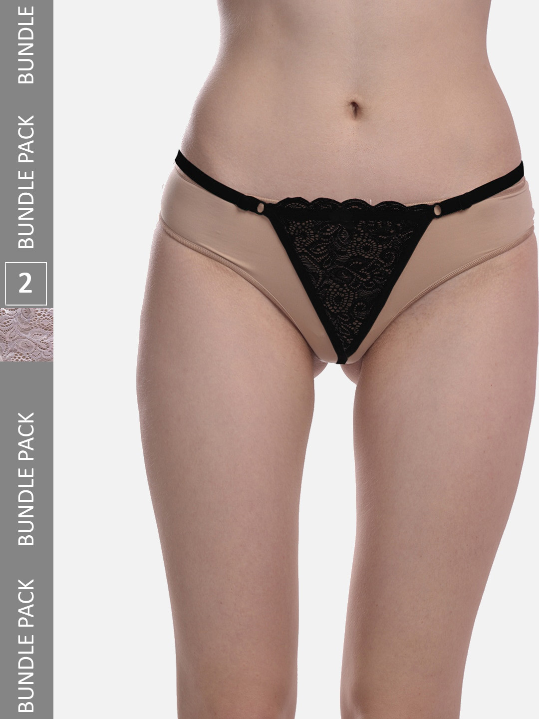 FIMS Women Pack Of 2 Anti Microbial Low Rise Thong Briefs Net_Thong_Panty_BlackWhite_FS