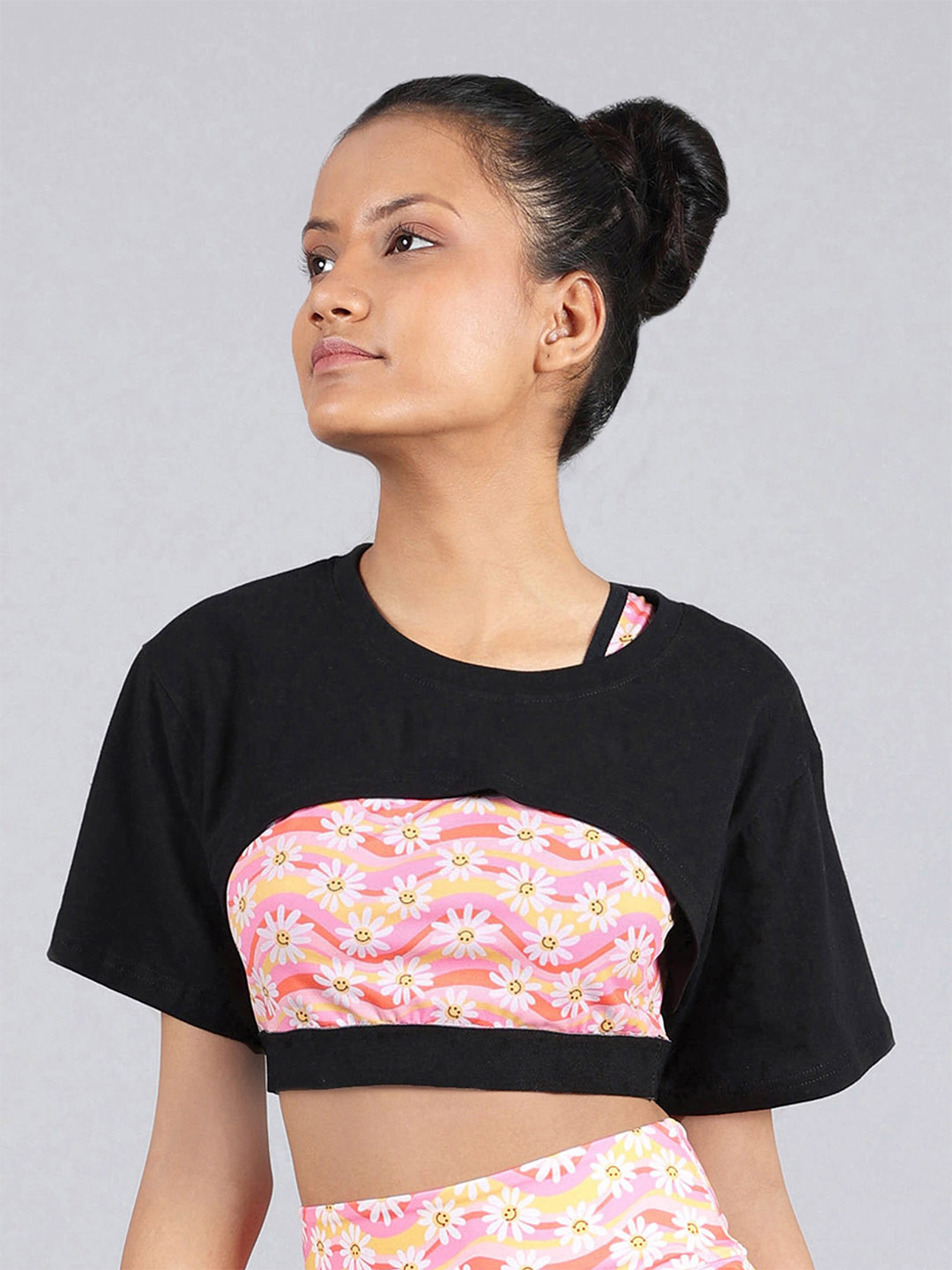 DChica Girls Round Neck Bust Cut Cotton Crop Sports T-shirt