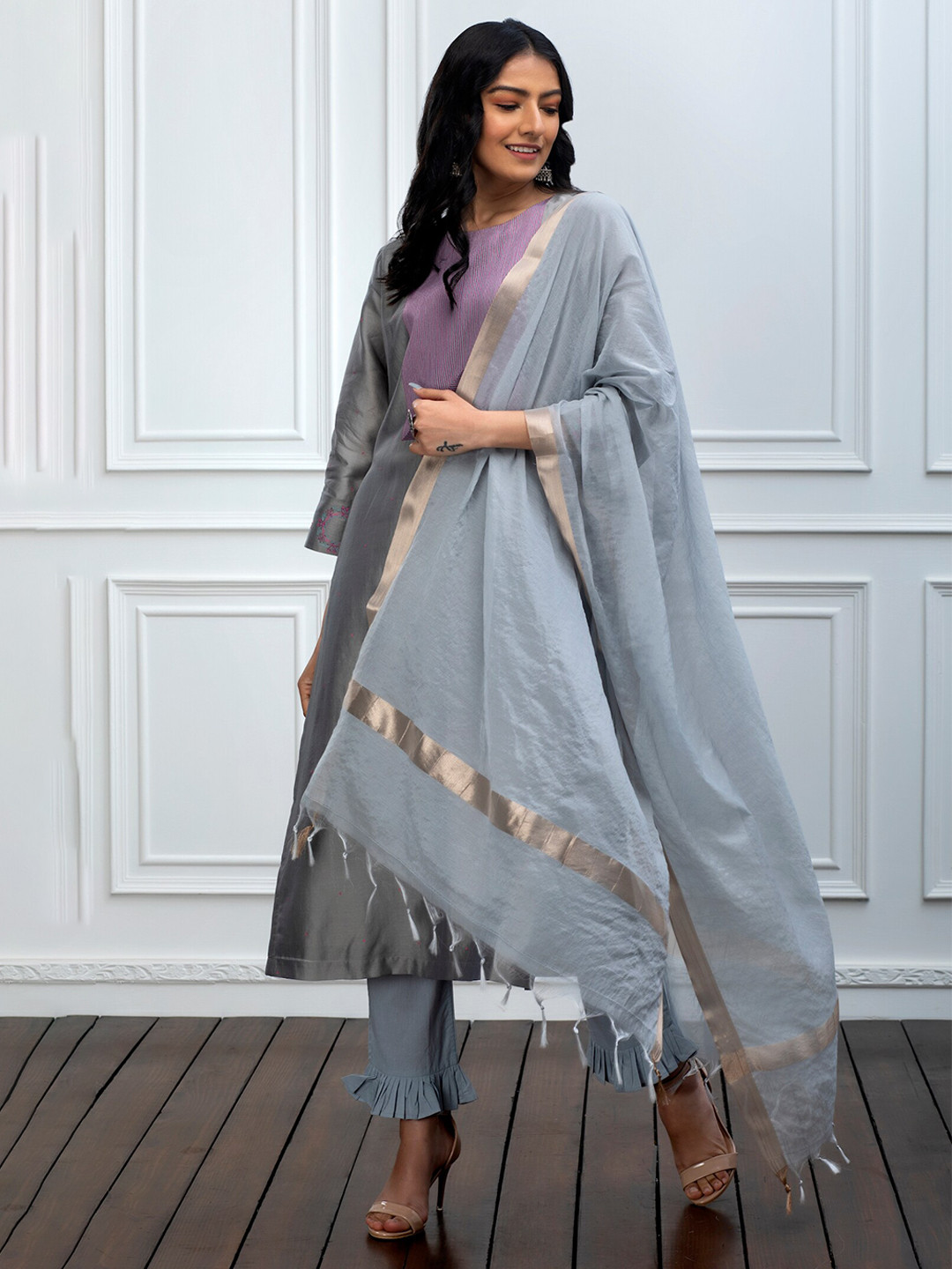 SMRITI GUPTA Chanderi Zari Tasselled Border Dupatta