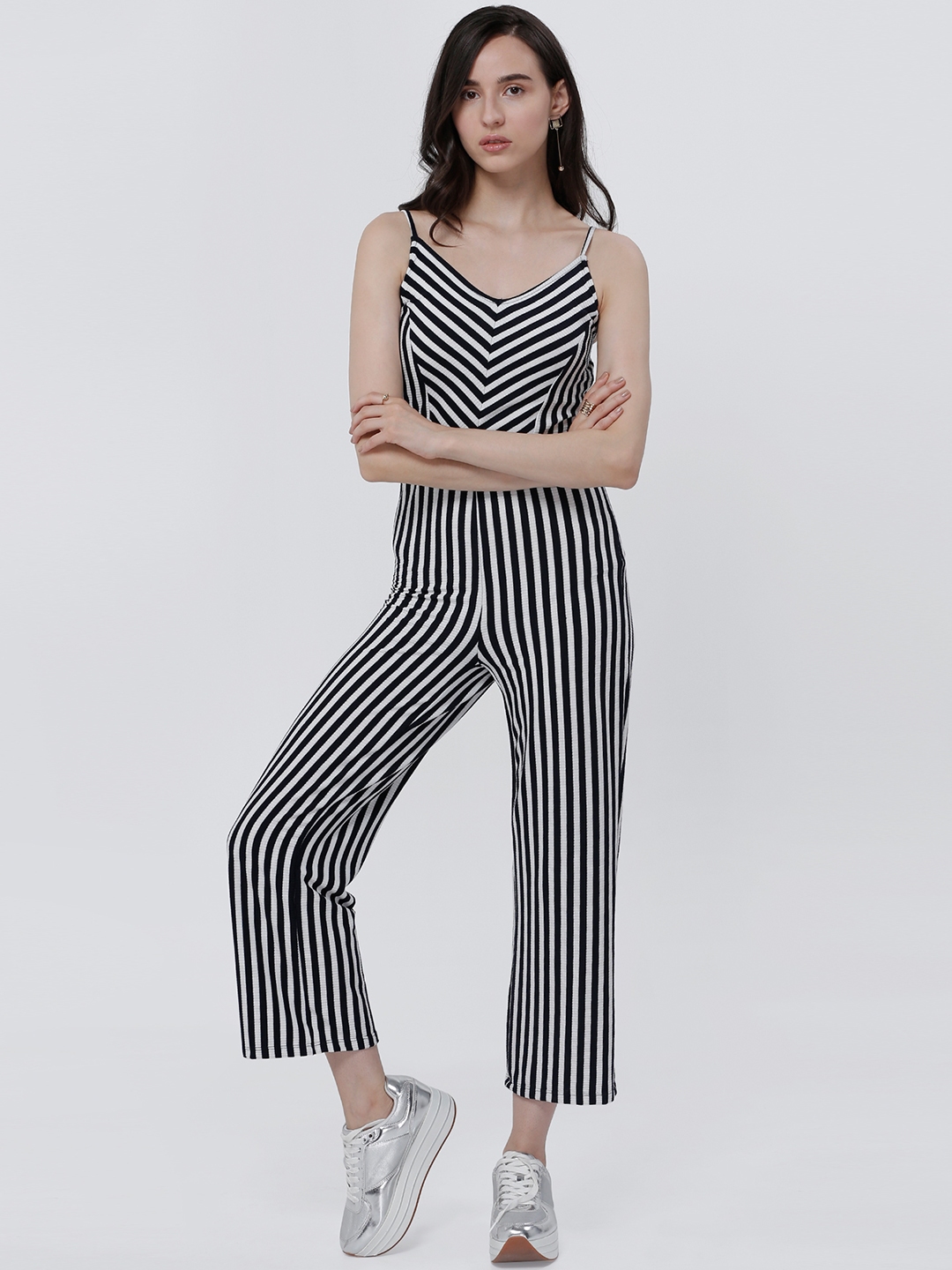 Striped hot sale jumpsuit myntra