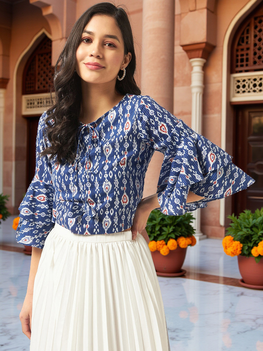 Pannkh Blue Floral Print Top