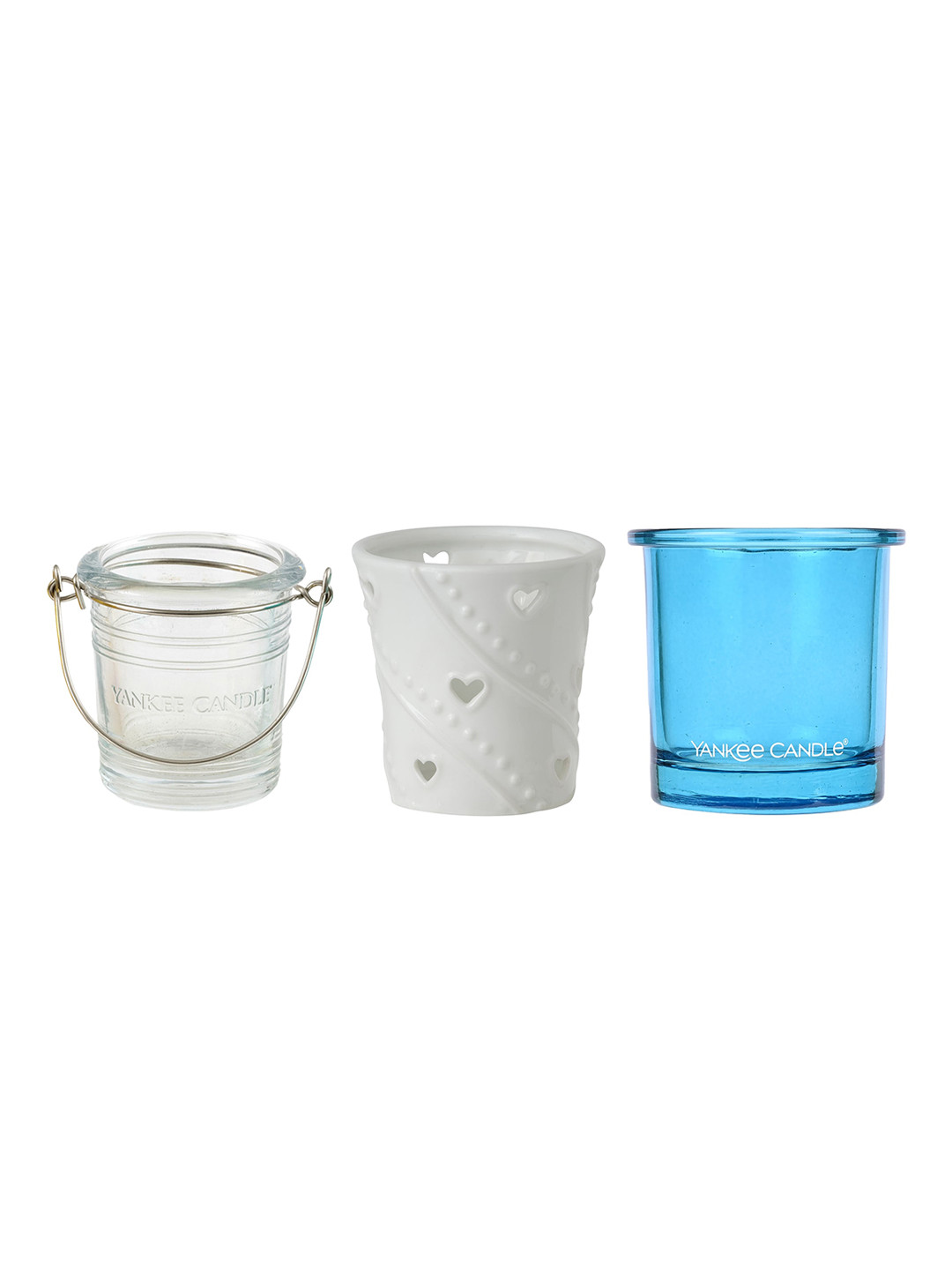 YANKEE CANDLE Transparent & Blue 3 Pieces Glass Tealight Candle Holders