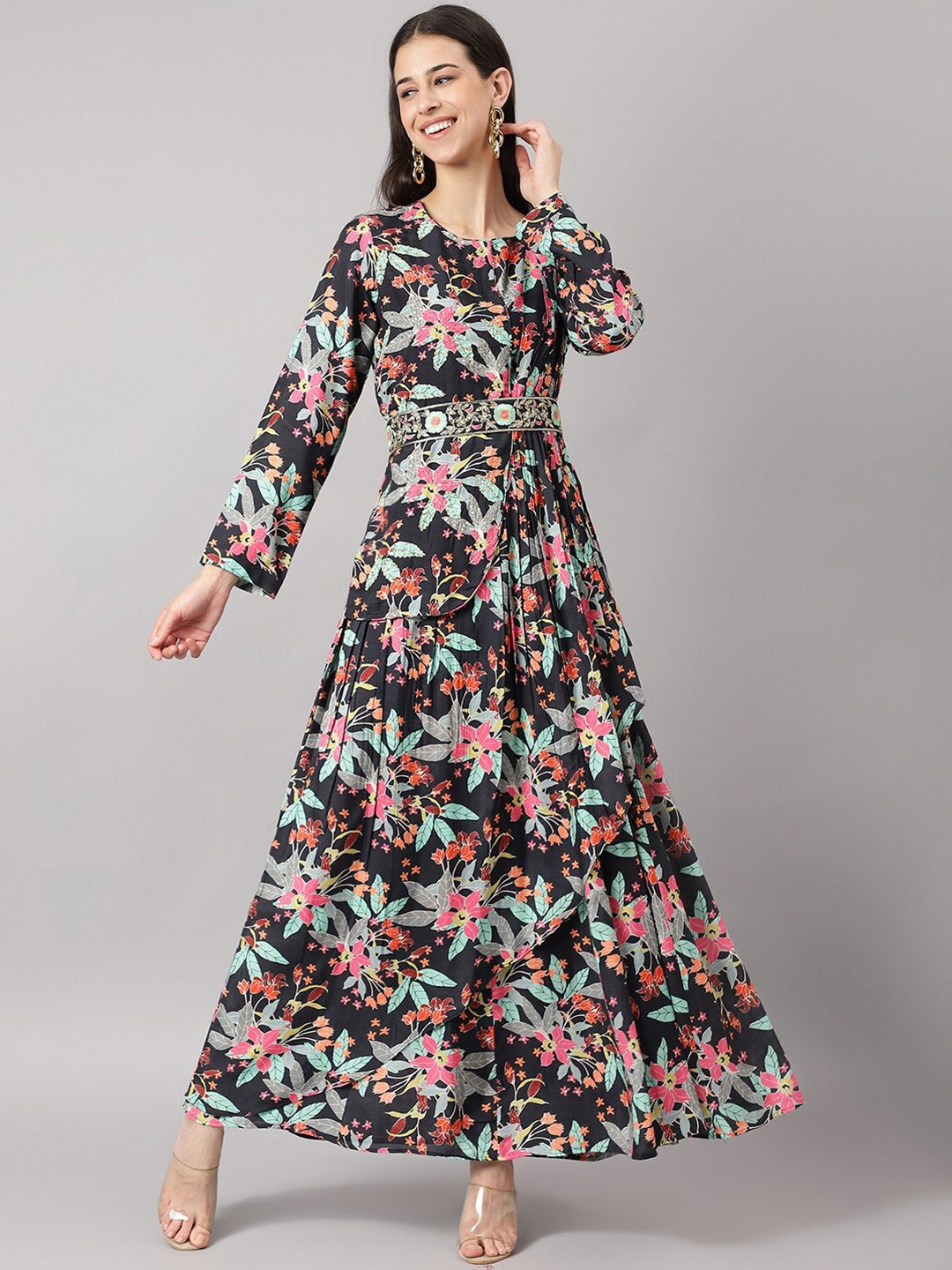 Divena Black Floral Maxi Dress