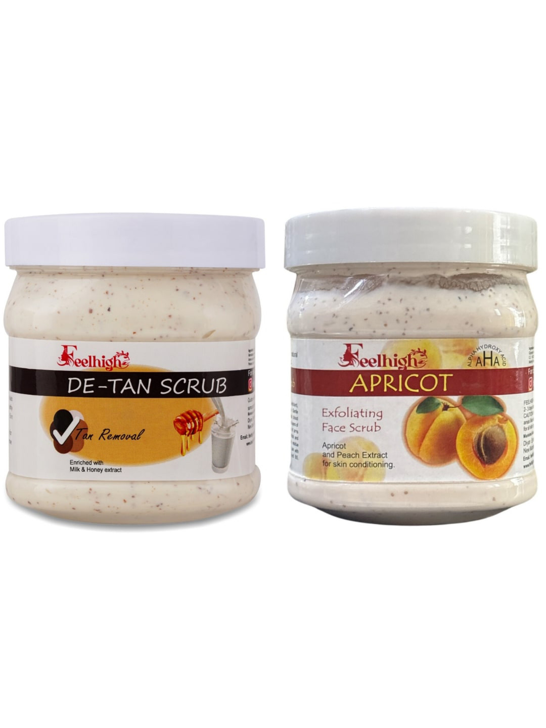 FEELHIGH Set of De Tan & Apricot Scrub for Face Scrub & Body - 500 ml Each