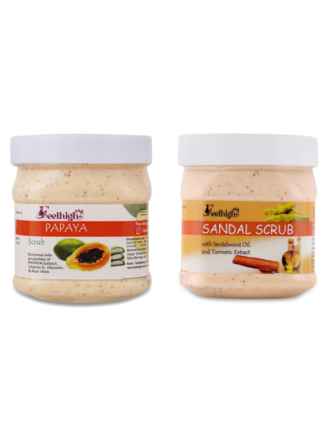 FEELHIGH Set of Papaya & Sandal Scrub for Face & Body - 500 ml Each