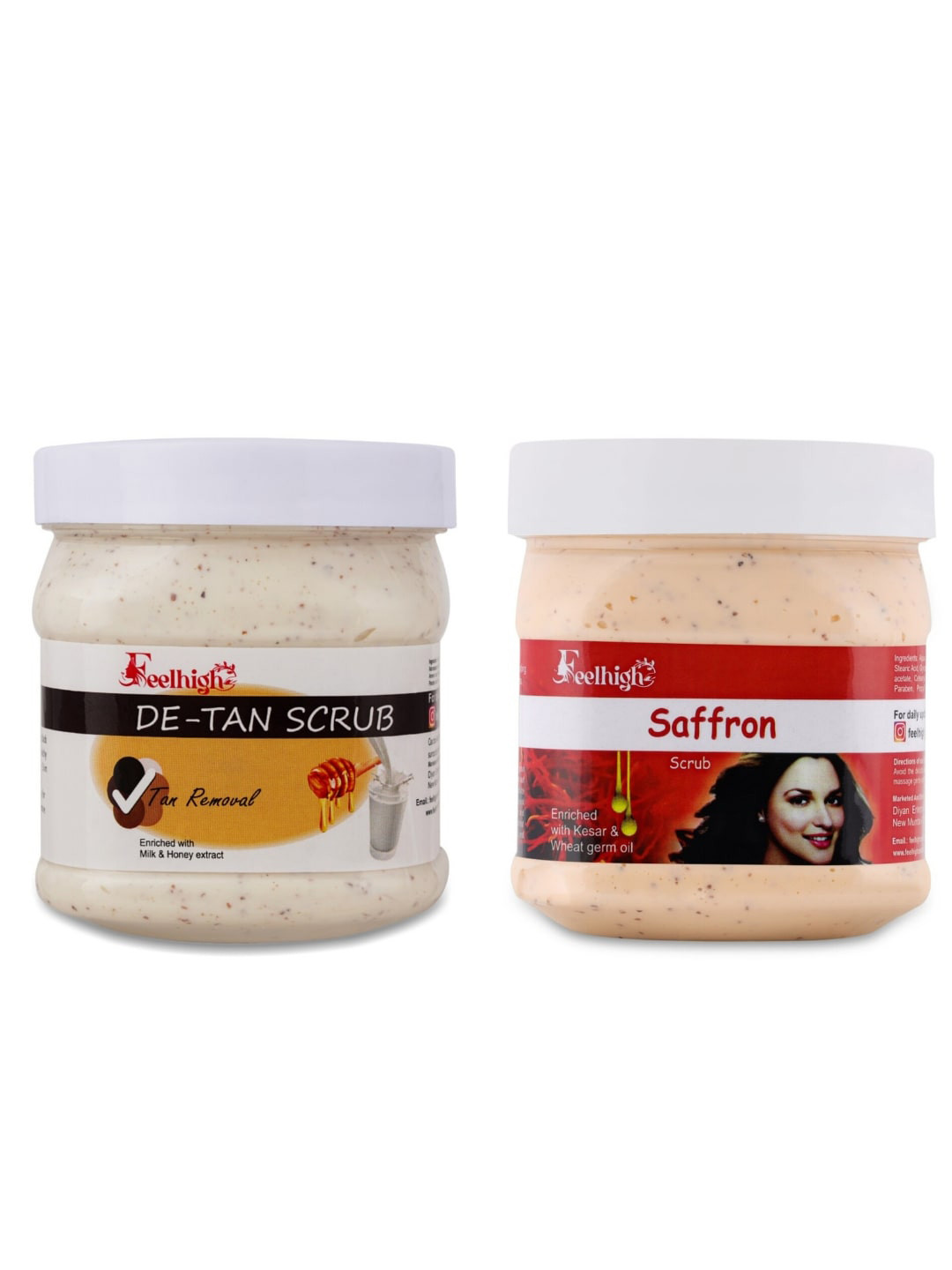 FEELHIGH Set of De Tan & Saffron Scrub for Face & Body - 500 ml Each