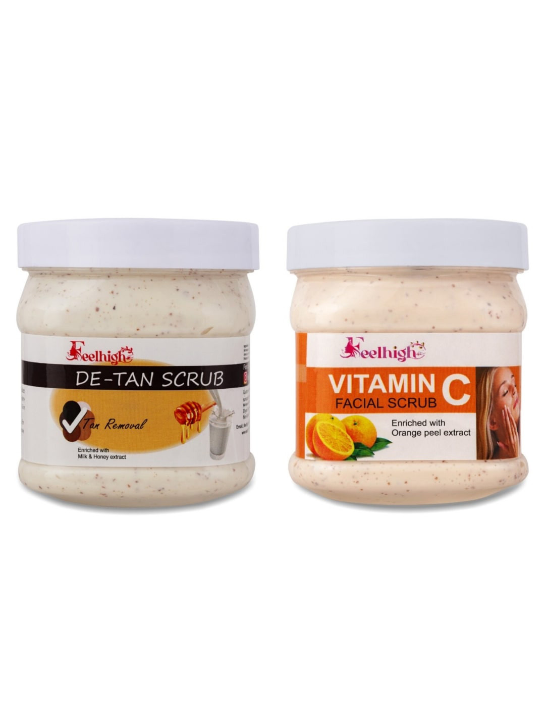 FEELHIGH Set of De Tan & Vitamin C Scrub for Face & Body - 500 ml Each