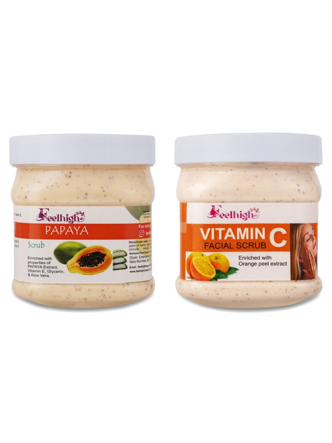 FEELHIGH Set of Papaya & Vitamin C Scrub for Face & Body - 500 ml Each