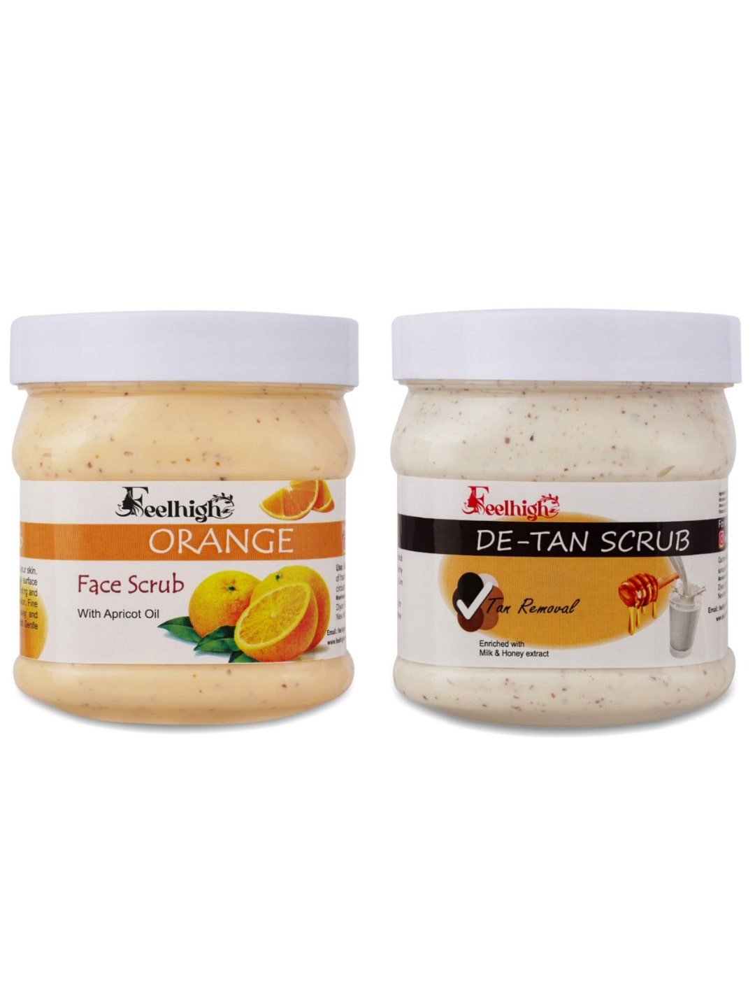 FEELHIGH Set of De Tan & Orange Scrub for Face & Body - 500 ml Each