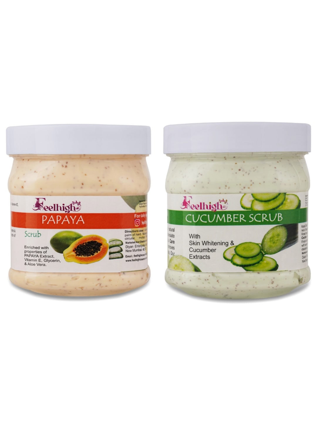 FEELHIGH Set of Papaya & Cucumber Scrub for Face & Body - 500 ml Each