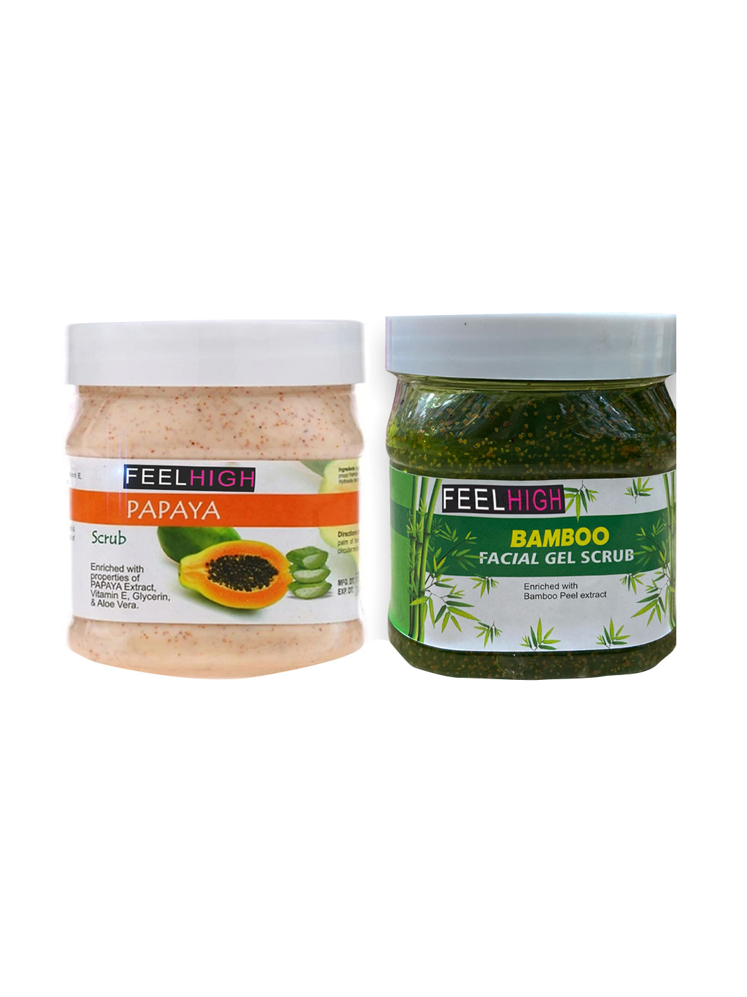 FEELHIGH Set of Papaya & Bamboo Scrub For Face & Body - 500 ml Each