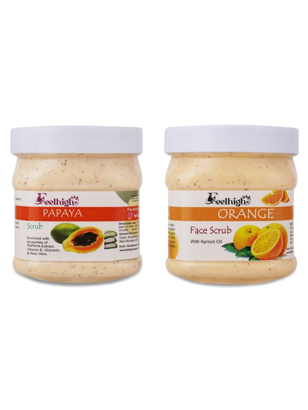 FEELHIGH Set of Papaya & Orange Scrub For Face & Body - 500 ml Each