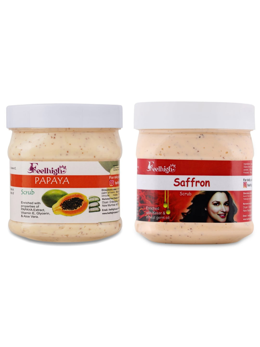 FEELHIGH Set Of 2 Papaya & Saffron Face Scrub & Body Exfoliator -500 ml Each