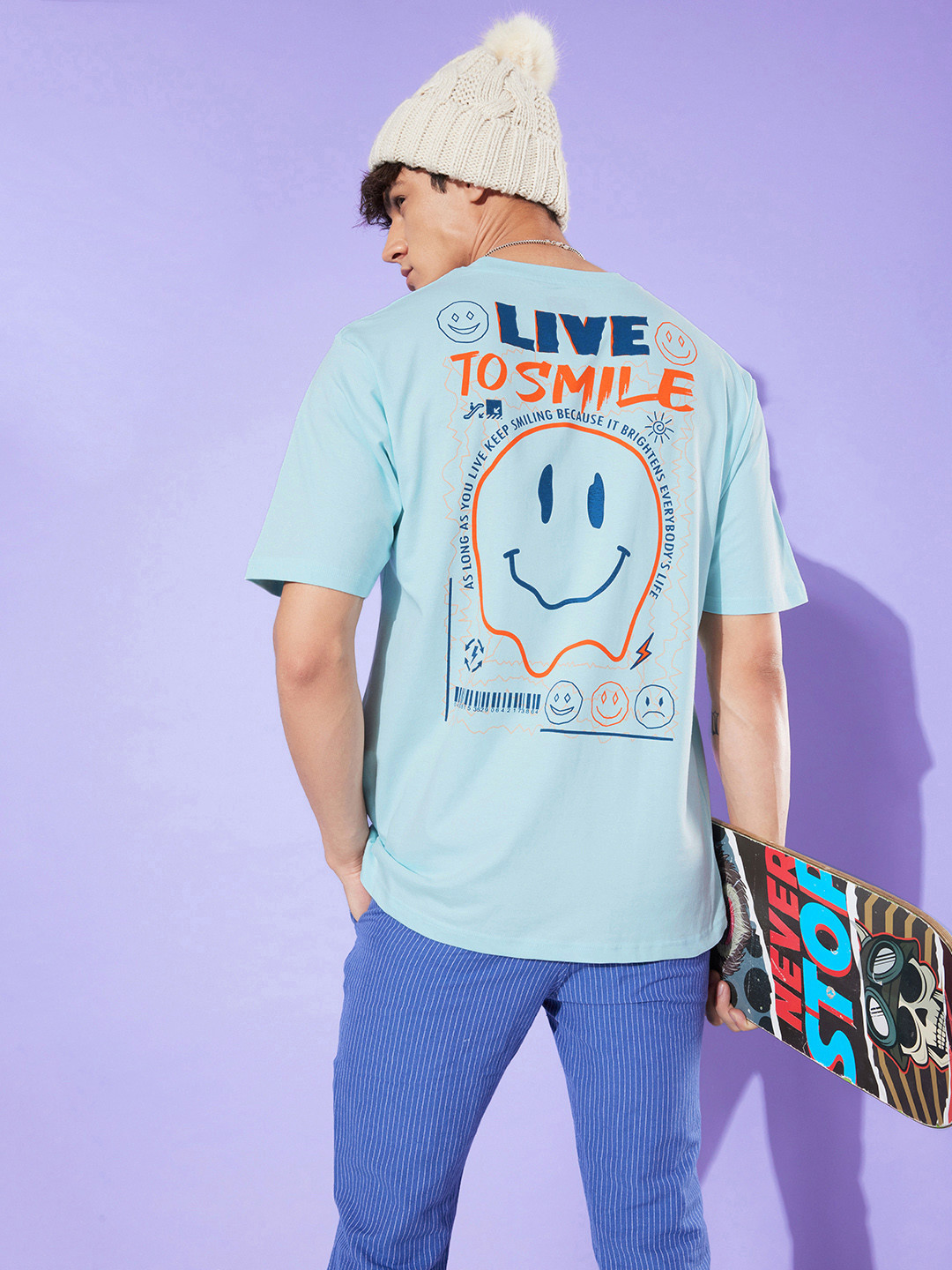 Turquoise Blue Graphic Printed Regular Fit T-shirt