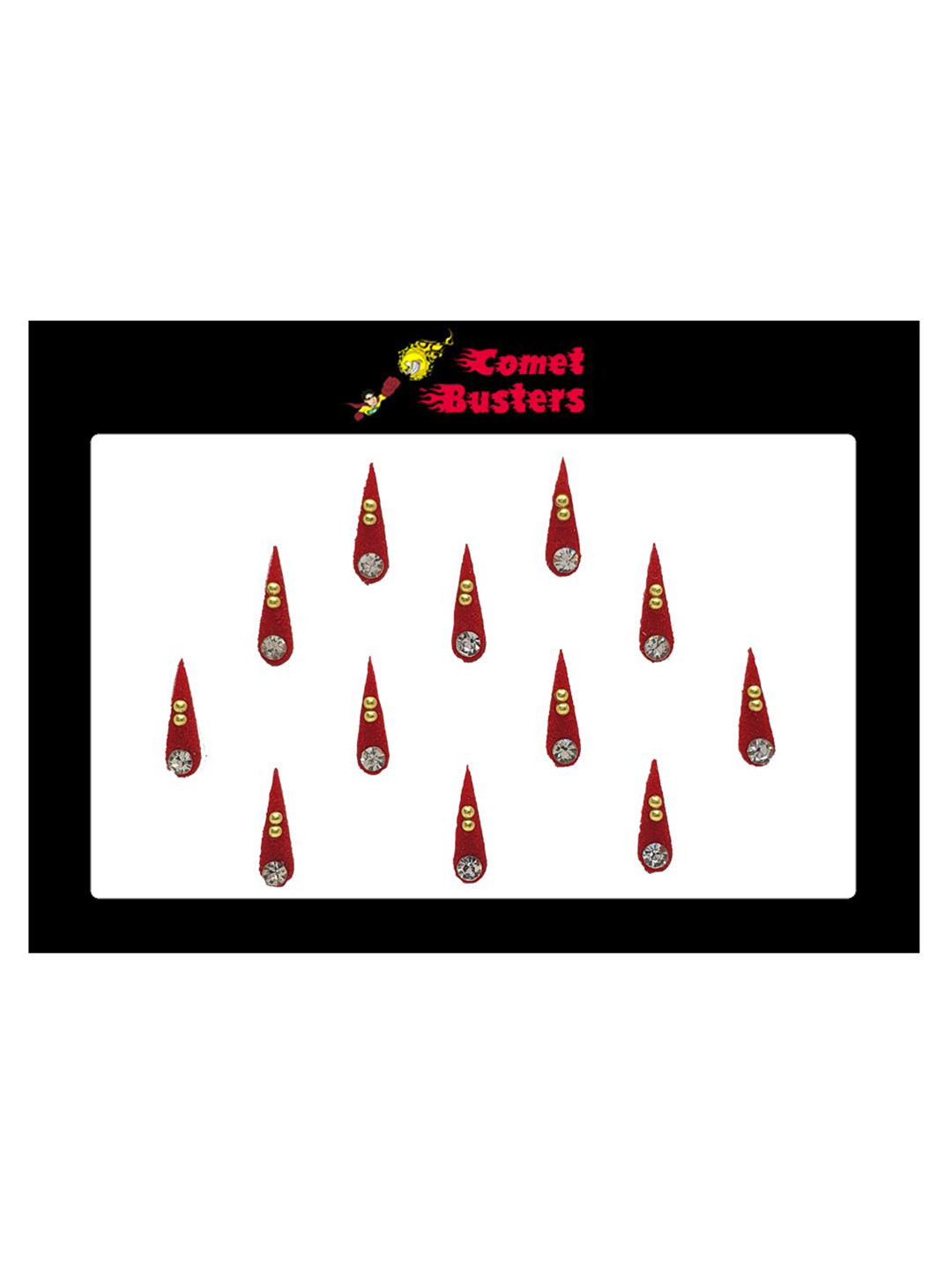 Comet Busters Red Embellished Handcrafted Traditional Designer Bindis - 12 Pcs