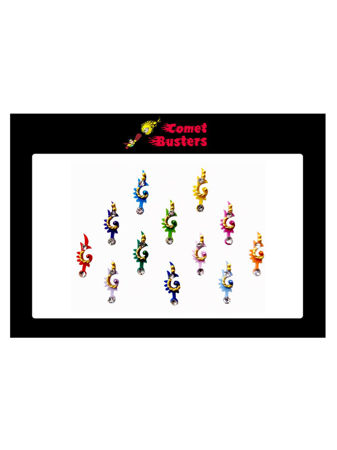 Comet Busters Multicoloured Embellished Handcrafted Beautiful Traditional Bindis - 12 Pcs